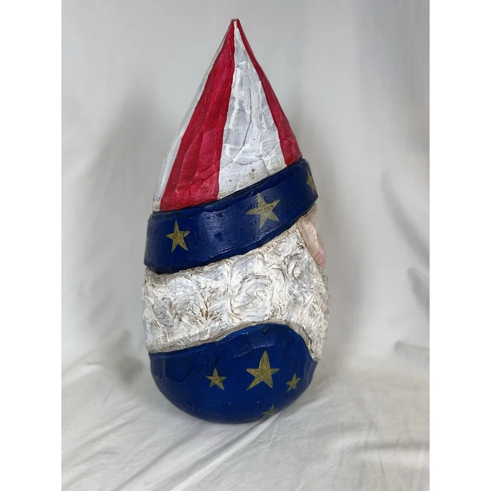 Hand Carved Patriotic Santa Figure Red White Blue Americana Folk Art Decoration‎